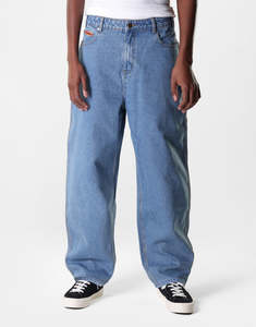 Mens Jeans: Baggy Denim Jeans - Washed Indigo