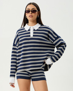 Afends: Delta - Recycled Knit Shirt - Navy Stripe