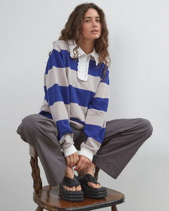 Commonplace Essentials: Ocean Frill Polo - Navy/Grey/White