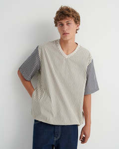 Mens T Shirts: Base Tee - Ecru Stripe