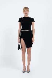Arthur Apparel Asymmetric Button Dress - Black