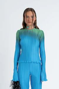 Arthur Apparel: Arthur Apparel Box Pleat Long Sleeve Top - Green Orb