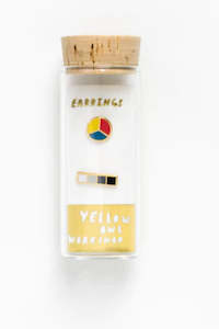 Yellow Owl: Yellow Owl Stud Earrings - Color Wheel and Grayscale