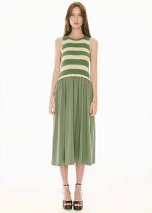 Pol: POL Bonde Dress Knit - Green/Ivory