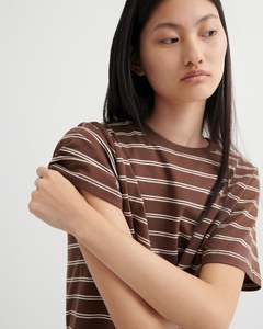 Kowtow Clothing: Kowtow Classic Tee - Brown and white stripe