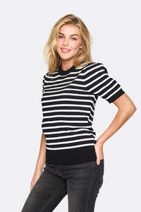 Saint Tropez Mila SS Block Stripe Pullover - Black Stripe