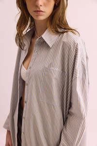 Phàrlain Billie Shirt - Blue/Tan Stripe