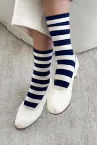 Le Bon Shoppe Socks: Le Bon Shoppe WALLY SOCKS WIDE -WIDE/NAVY STRIPE