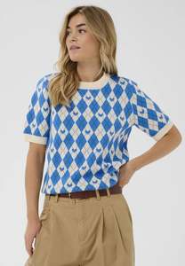 Saint Tropez Pamilla SS Pulloever - Blue Shades Argyle Hearts