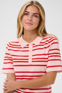 Saint Tropez: Saint Tropez Pila Polo Pullover - Chalk Pink Red Multistripe