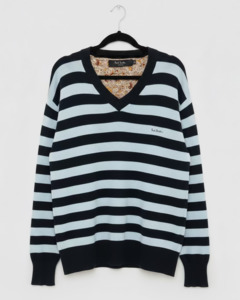PRELOVED Paul Smith Jumper - Sky Blue and Navy Stripe size XL