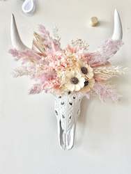 Bull Skull Arrangements: Pink Daisy Bull Skull Arrangement