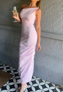 Size 6: Issy One Shoulder Midi Dress (Candy Pink)