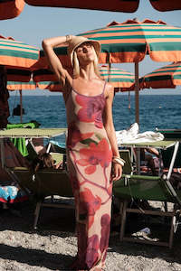 With Harper Lu Mesh Slip Dress (Fuschia Bloom)