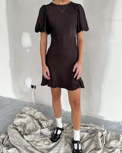 Ruby Kendall Satin Mini Dress (Espresso)