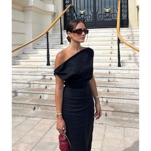 Dissh Cass Black Asym Midi Dress