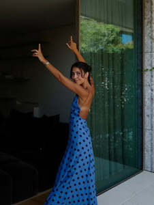 Frontpage: Goncalo Peixoto Blue Polka Dot Dress