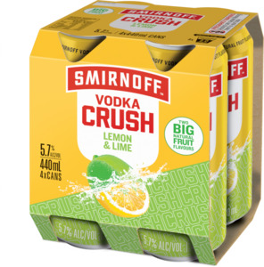 Vodka Rtd: Smirnoff Crush Lemon & Lime 4 pack