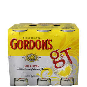 Gin Rtd: Gordons G&T 6 pack cans