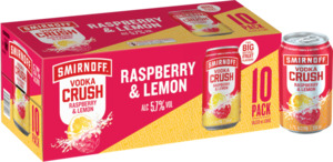 Vodka Rtd: Smirnoff Crush Rasp Lemon 10 pack cans