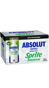Vodka Rtd: Absolut Sprite Zero Sugar 12 pack cans