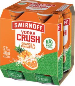 Smirnoff Crush Orange Pineapple 4 pack cans