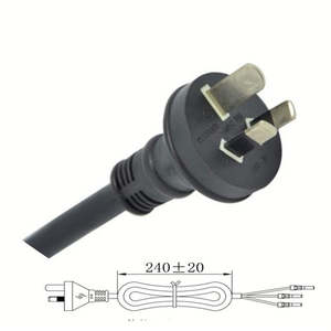Parts: 15A AC Power Cordset 3.05M H07RN-F x 1.5mm2 Harmonised Cable, Black, SAA NZ/Aust AC Plug (Vertical), Terminated To Copper Sleeves.