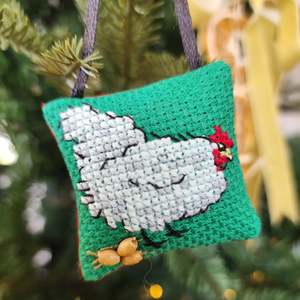 Henny Penny crossstitched ornament