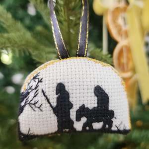 Reusable Gifting Supplies: Mary and Joseph Cross Stitch Ornament