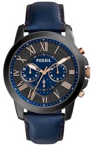 Fossil: Fossil Grant Chronograph Black and Blue Dial Blue Leather FS5061 Men's Watch