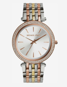 Michael Kors: Michael Kors Silver Dial Tri-tone Crystals MK3203 Women's Watch