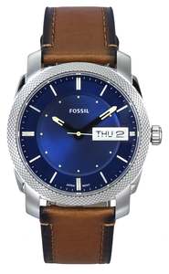 All: Fossil Machine Brown Leather Strap Blue Dial Quartz FS5920 Men's Watch