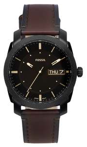 All: Fossil Machine Leather Strap Brown Dial Quartz FS5901 Men's Watch