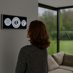 Barometers And Clocks: Modern Ebony & Chrome Weatherstation 3 in 1 - Hygrometer + Barometer + Thermometer