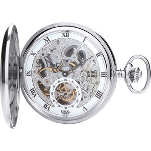 Unique Mechanical Skeleton Silver Pocket Watch – Double Opening, Exquisite Design
