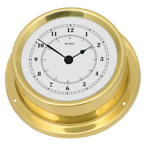 Caravan Clocks Weather Station: Polished Brass & White Dial 125mm Quartz Clock