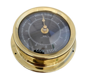 Polished Brass & Black Dial 125mm Quartz Tide Clock