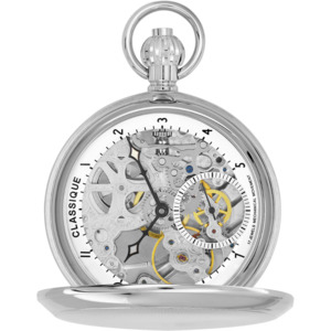 Stainless Skeleton Mechanical Pocket Watch