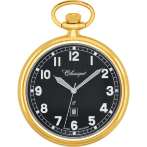 All Watches: Gold Plated Open Black Dial Pocket Watch