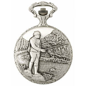 Fisherman Pewter Antique Swiss Quartz  Pocket Watch