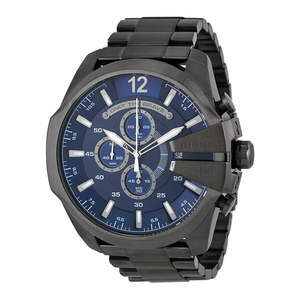 Diesel: Diesel Mega Chief Chronograph Blue Dial Men's Gunmetal Watch DZ4329