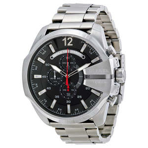 Diesel Mega Chief Chronograph Black Dial Men's Silver Watch DZ4308