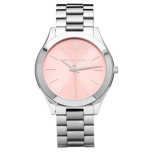 Michael Kors: Michael Kors Silver Slim Runway Pink Dial Women's Watch MK3380