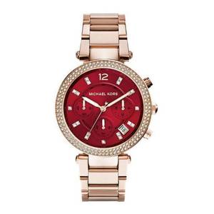 Michael Kors: Michael Kors Parker Chronograph Red Dial Gold Ladies Watch MK6106
