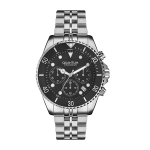 Quantum: Quantum Chronograph Black Dial Waterproof Silver Watch PWG930.350