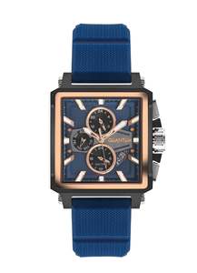 Quantum: Quantum Multifunction Blue Dial Blue Strap Square Watch HNG969.090