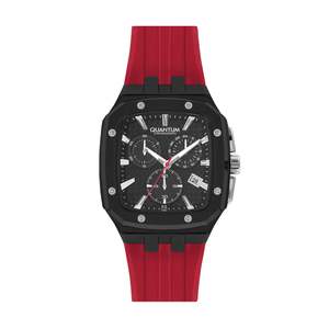 Quantum Chronograph Black Dial Red Strap Square Watch HNG1033.658