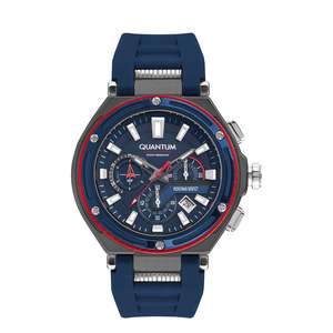 Quantum: Quantum Hunter All Dark Blue & Gunmetal Chronograph Date Watch HNG1010.099