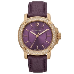Womens Watches: Burberry The Britain Gold Tone Burgundy Dial Burgundy Leather Strap BBY1809