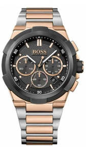 Summer Sale: Hugo Boss Supernova Chronograph Black Dial Two Tone Steel Strap Watch for Men - 1513358